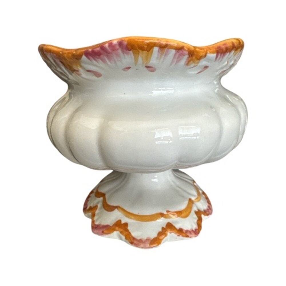 Vintage Italian Hand Painted Tureen Pedestal Scalloped Edge  Vase - Picture 4 of 10